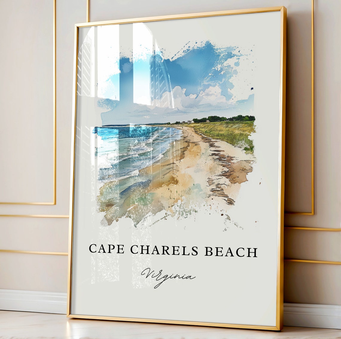 Cape Charles Beach Virginia Watercolor Ocean Shoreline Poster - Image 3