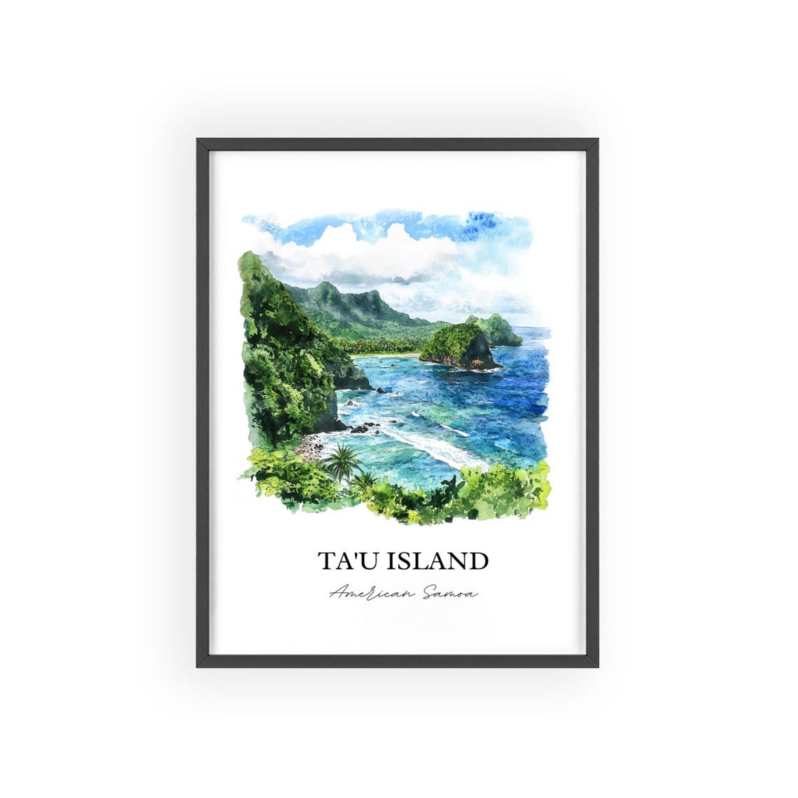 Ta'u Island American Samoa Dramatic Cliffs Cove Watercolor Poster - Image 2