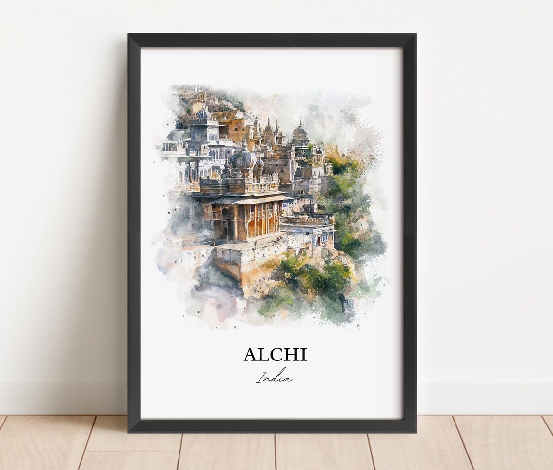 Alchi India Watercolor Historic Buddhist Monastery Travel Poster - Image 3