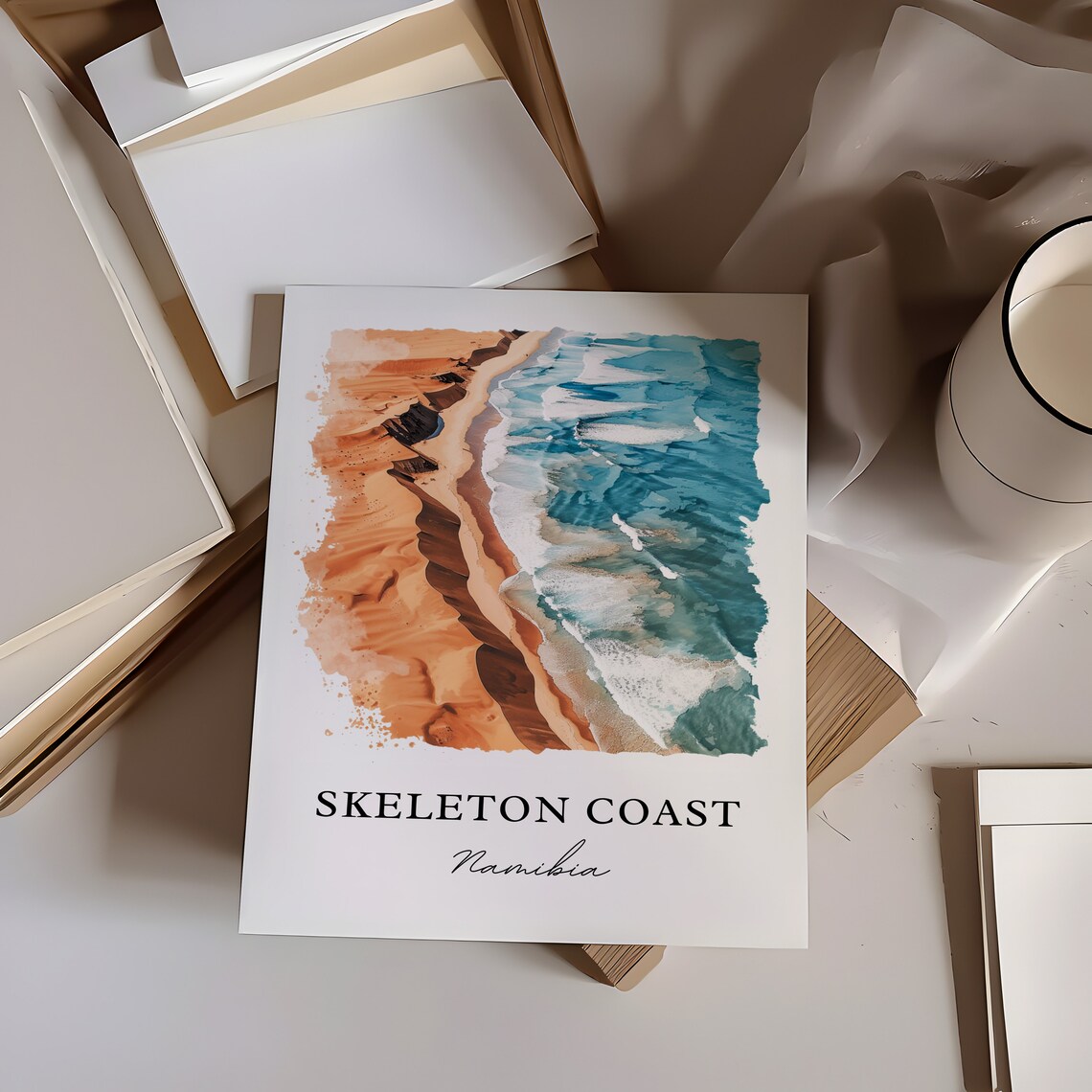 Skeleton Coast Namibia Watercolor Desert Ocean Travel Poster - Image 6