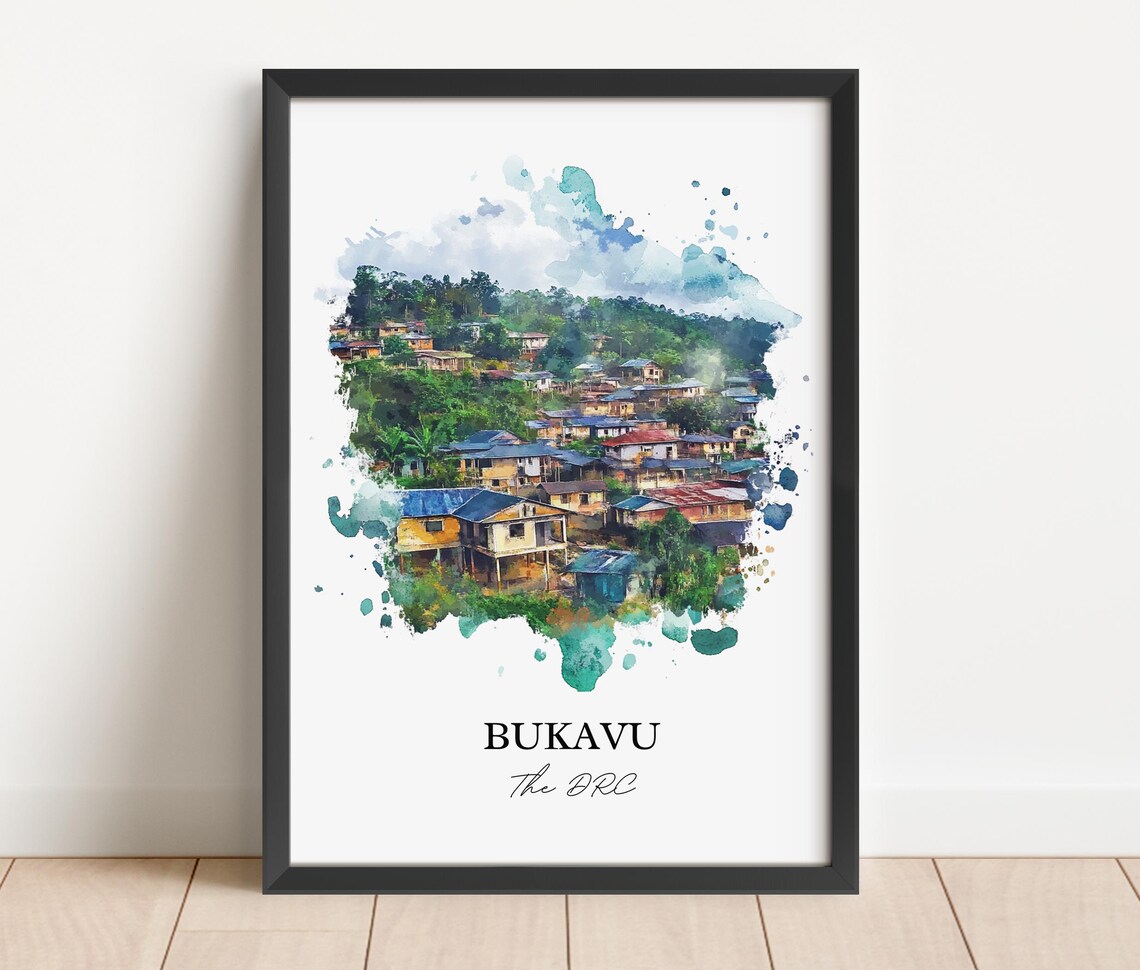 Bukavu The DRC Lakeside Hill Town Watercolor Travel Poster Art - Image 3