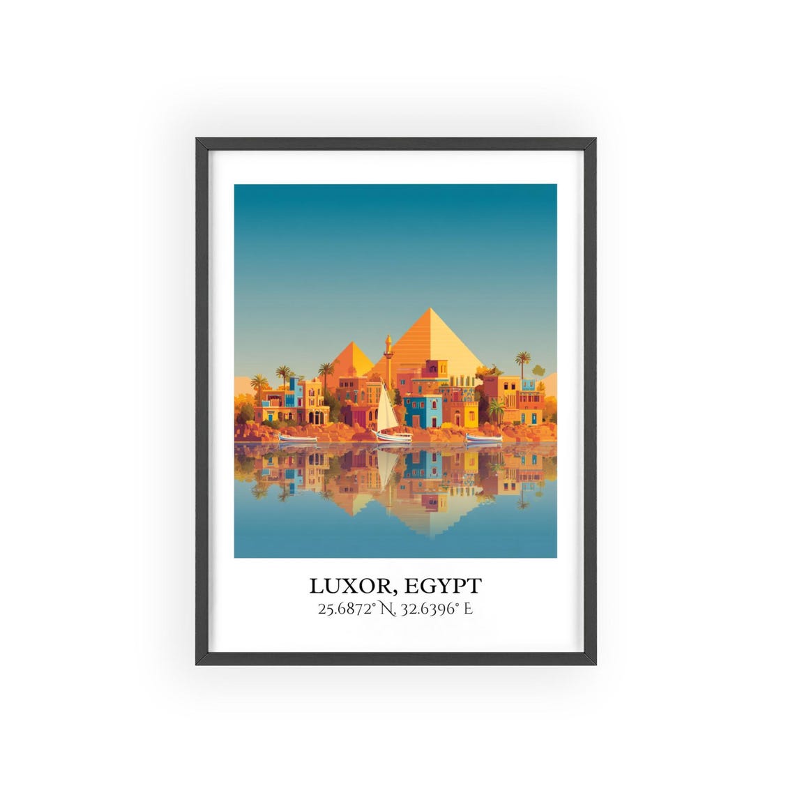 Luxor Egypt Ancient Pyramids Nile Felucca Boats Travel Poster - Image 2