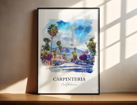Carpinteria California Palm Lined Main Street Watercolor Poster