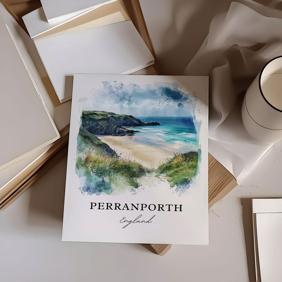 Perranporth Travel Poster, Cornwall England Watercolor - Image 4