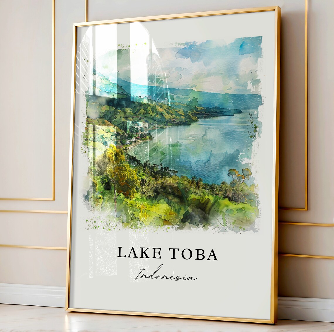 Lake Toba Indonesia Volcanic Crater Lake Watercolor Travel Poster - Image 4