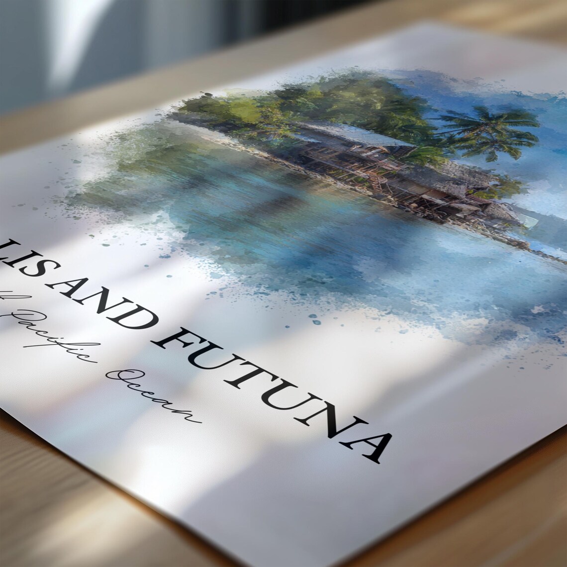 Wallis and Futuna South Pacific Seaside Village Watercolor Poster - Image 7