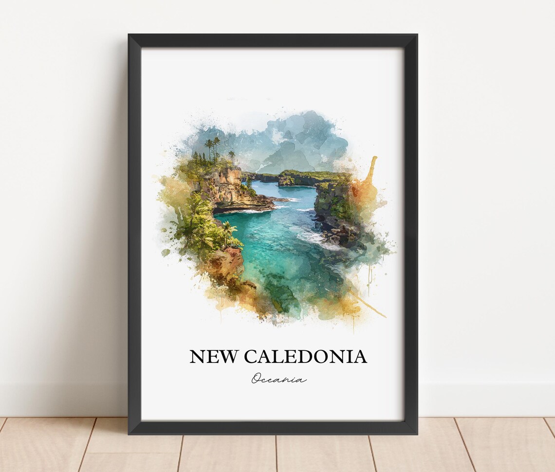 New Caledonia Oceania Turquoise Cove Cliffs Watercolor Poster - Image 2