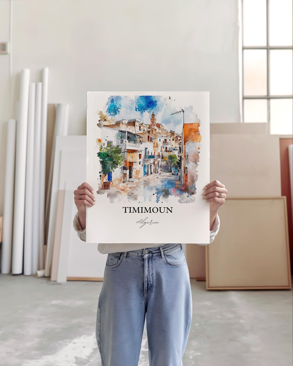 Timimoun Algeria Saharan Old Town Street Watercolor Travel Poster - Image 4
