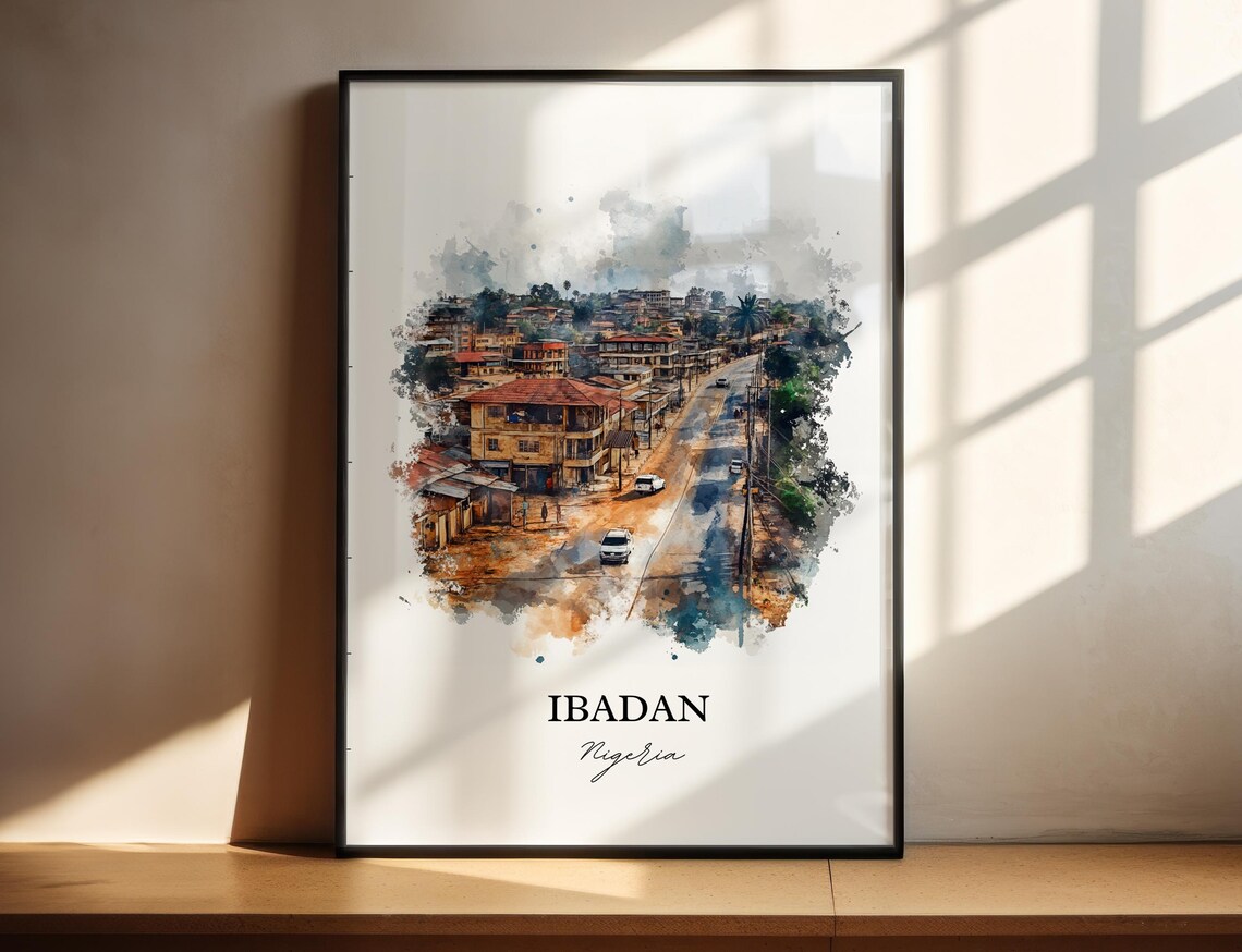 Ibadan Nigeria Watercolor Cityscape African Street Art Poster