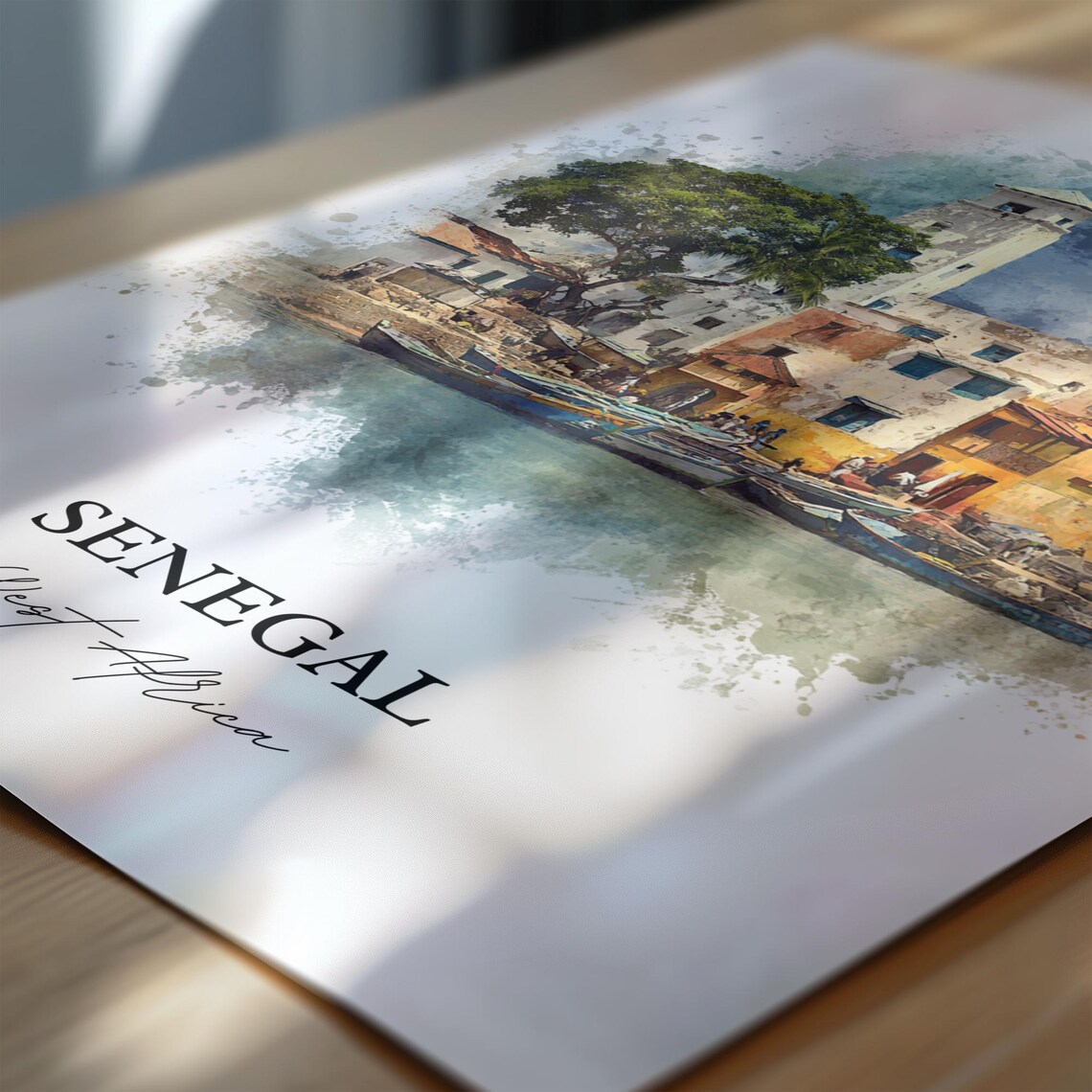 Senegal West Africa Fishing Harbor Boats Watercolor Travel Poster - Image 6