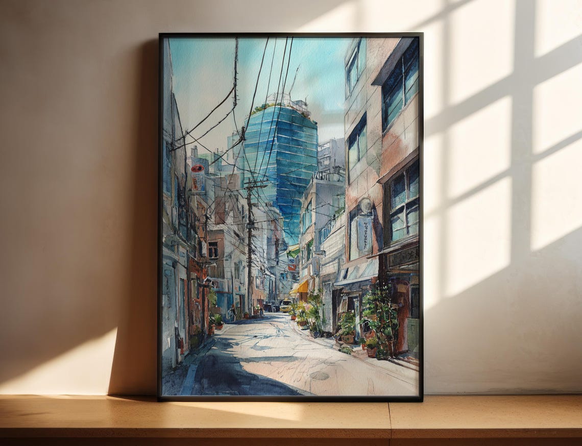 Fukuoka Watercolor Art Japan Travel Print Artwork Skyline Decor Wall