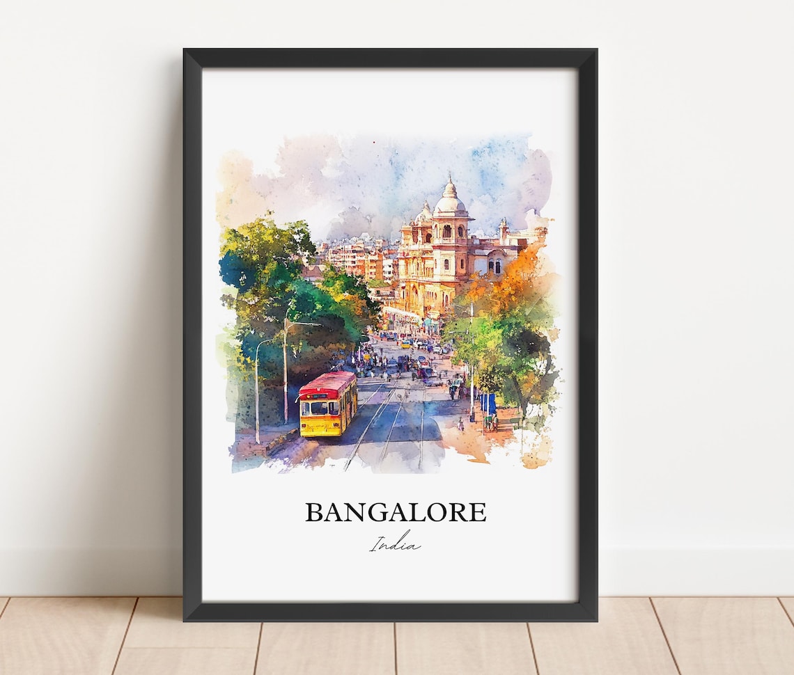 Bangalore India Watercolor City Street Scene Art Travel Poster - Image 2