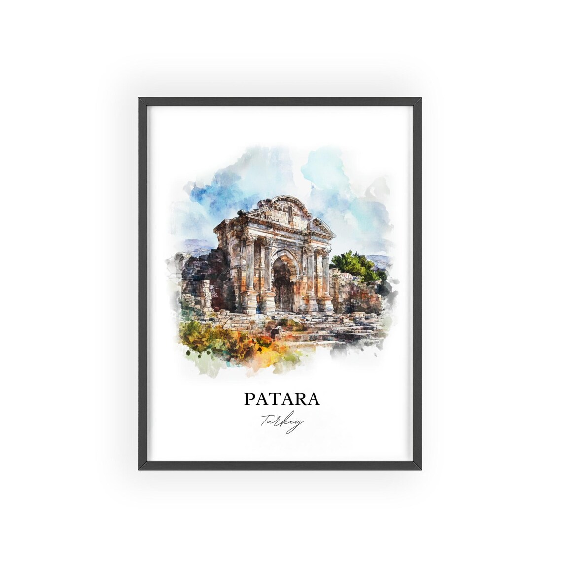Patara Turkey Watercolor Ancient Stone Arch Ruins Travel Poster - Image 2
