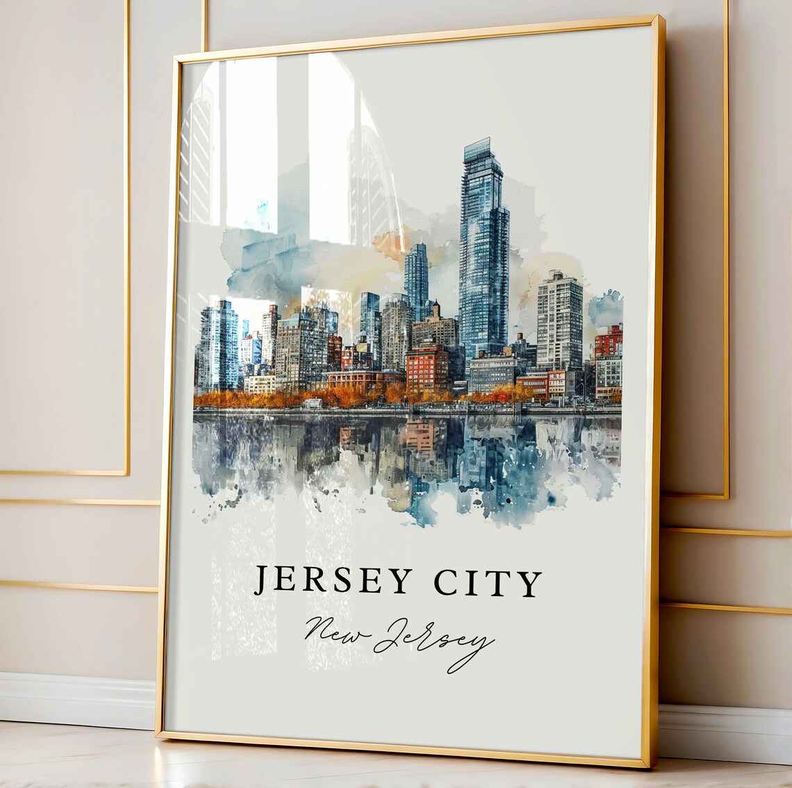 Jersey City New Jersey Skyline Waterfront Watercolor City Poster - Image 4