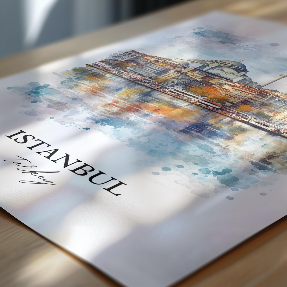 Istanbul Turkey Domed Mosque Waterfront Watercolor Travel Poster - Image 6
