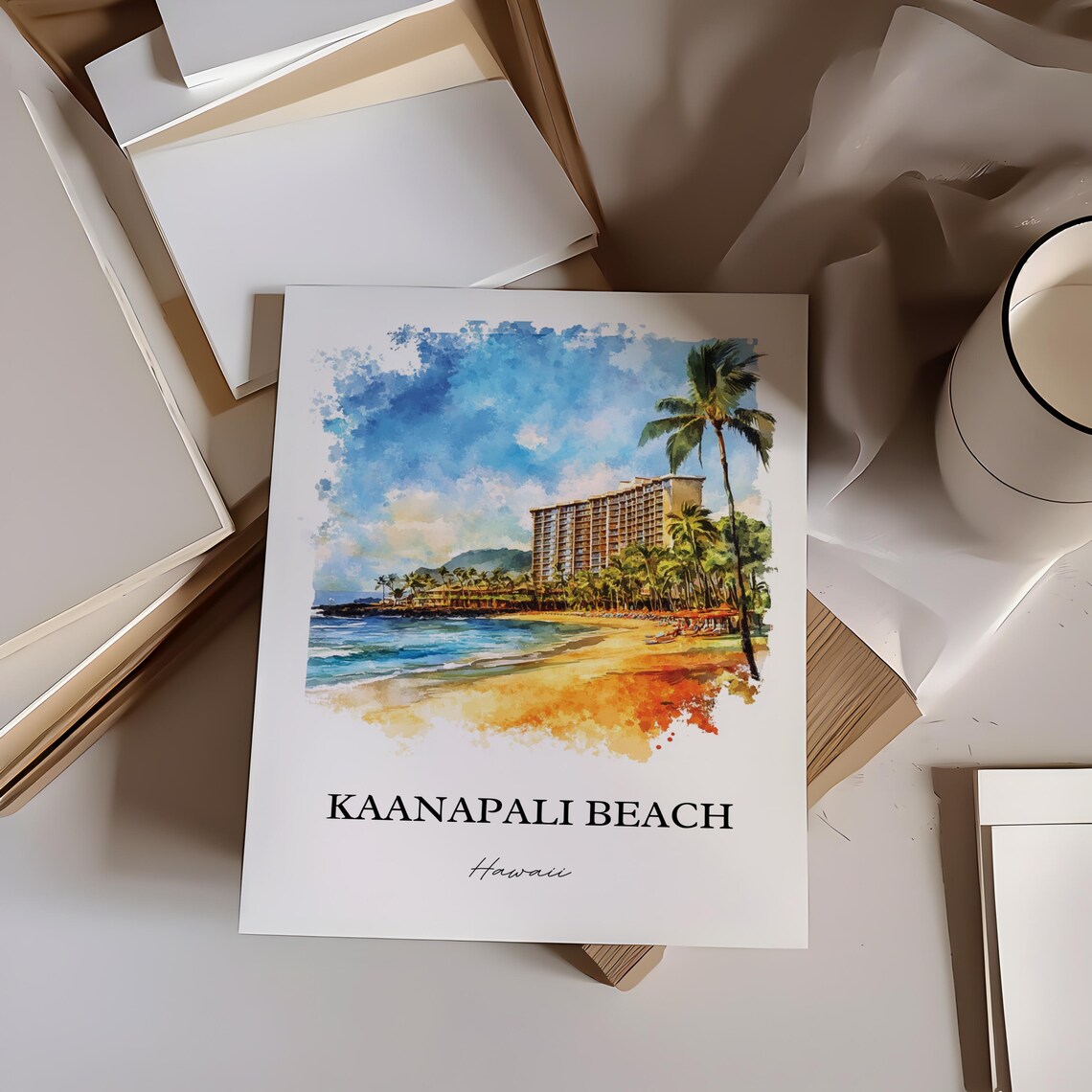 Kaanapali Beach Maui Hawaii Watercolor Travel Poster - Image 2
