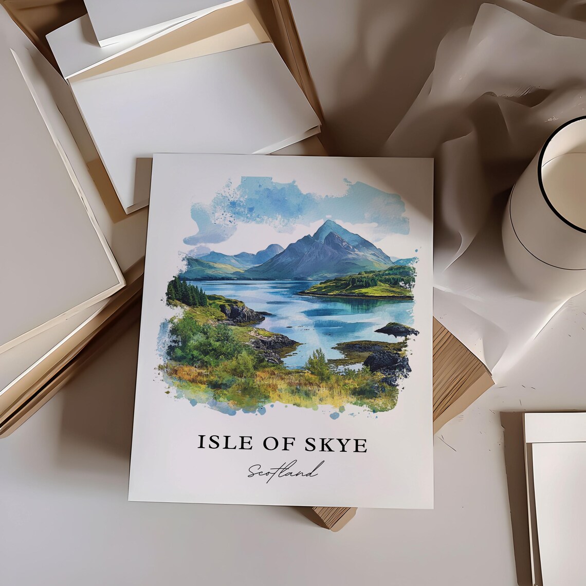 Isle of Skye Mountain Loch Watercolor Scotland Travel Poster - Image 6