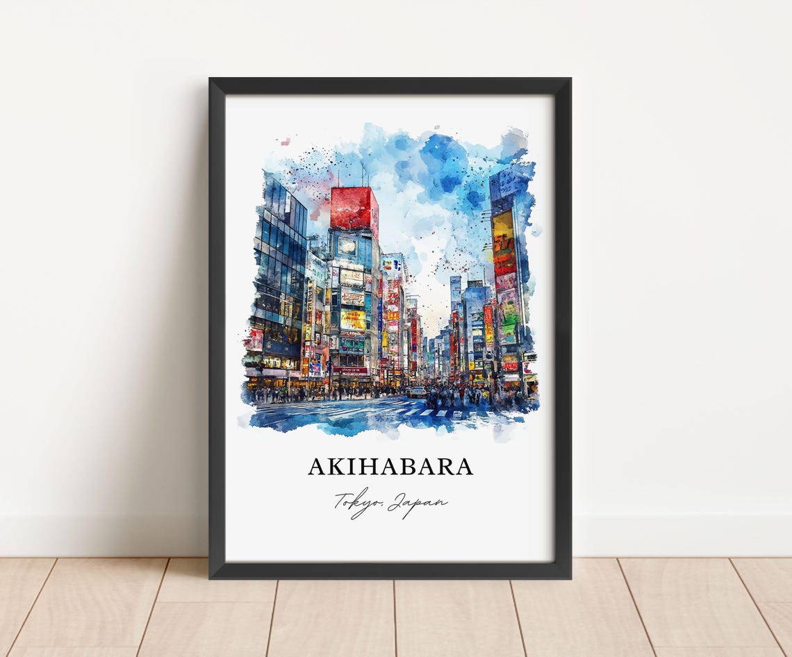 Akihabara District Tokyo Japan Neon Street Watercolor Art Poster - Image 5