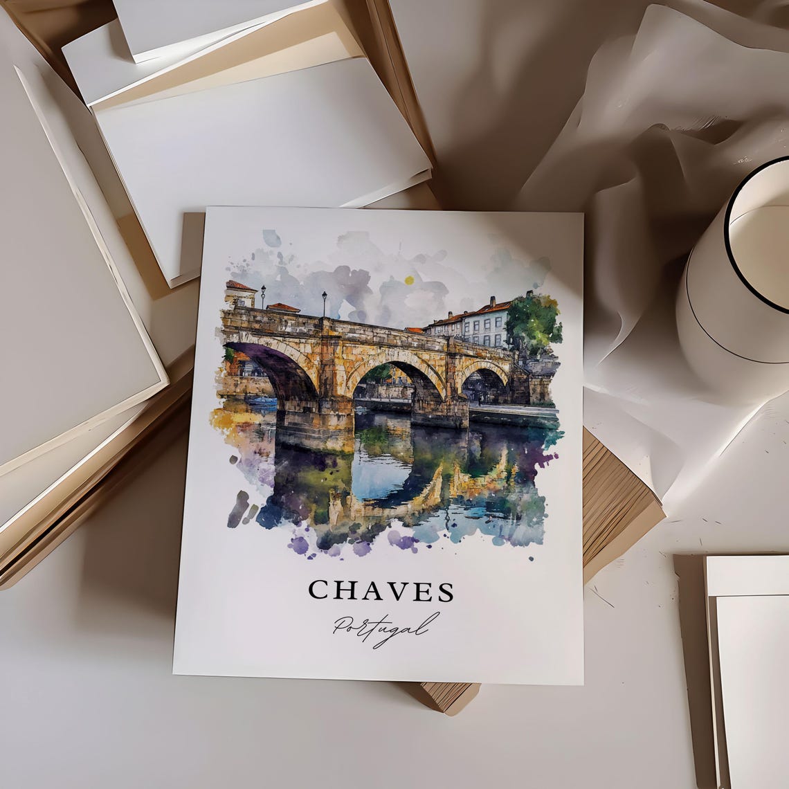 Chaves Portugal Watercolor Travel Poster, Vila Real - Image 6