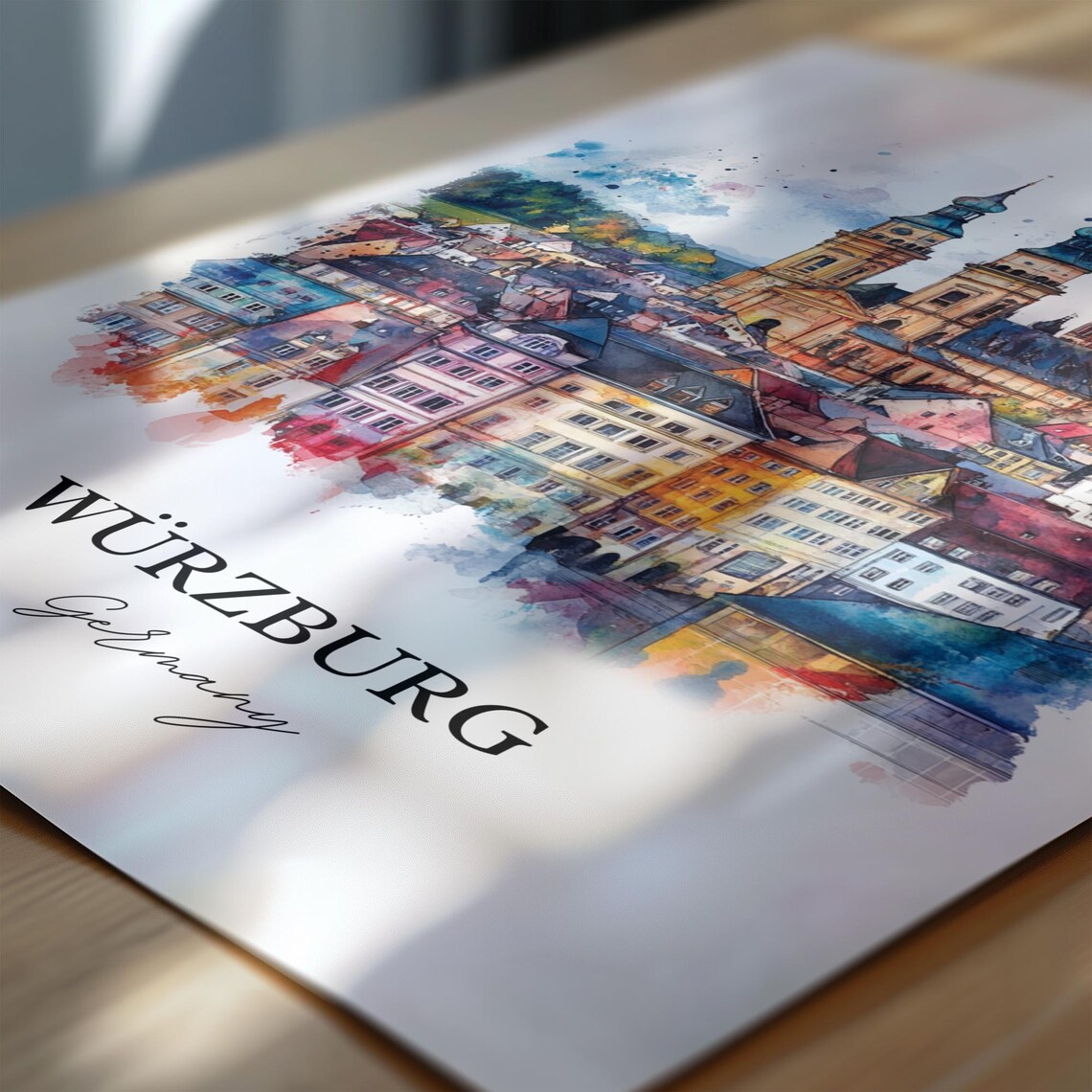 Wurzburg Germany Colorful Cathedral Skyline Watercolor Poster - Image 6