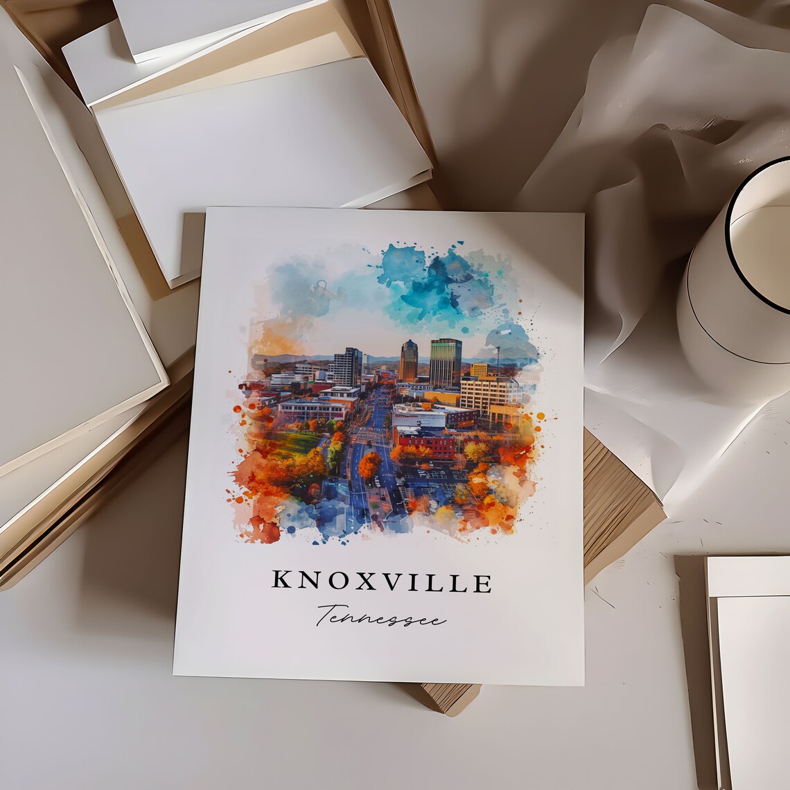 Knoxville Tennessee Downtown Skyline Autumn Watercolor Poster - Image 6