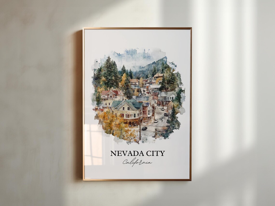 Nevada City California Historic Hillside Town Watercolor Gift Poster - Image 4