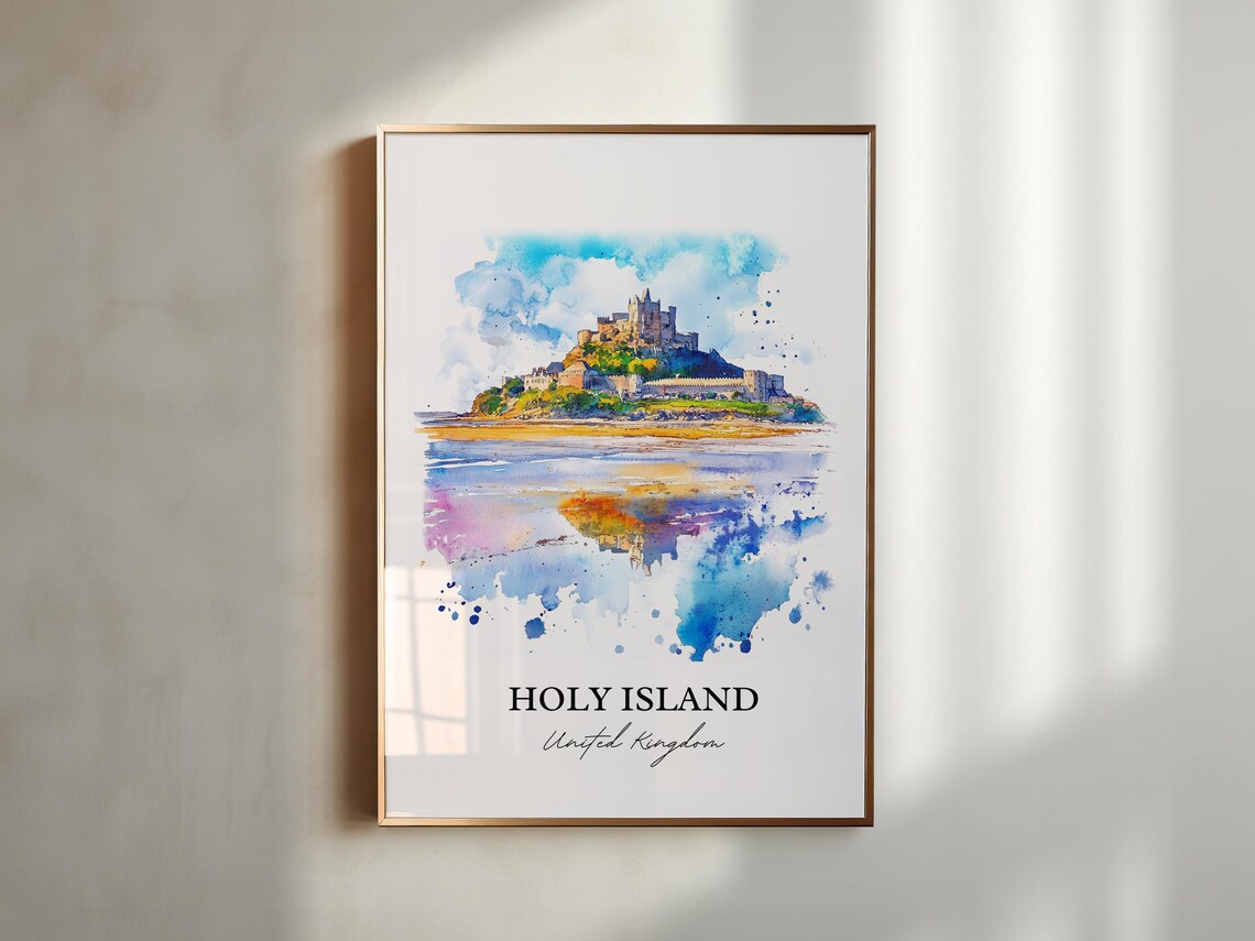 Holy Island United Kingdom Watercolor Island Castle Tidal View Poster - Image 2