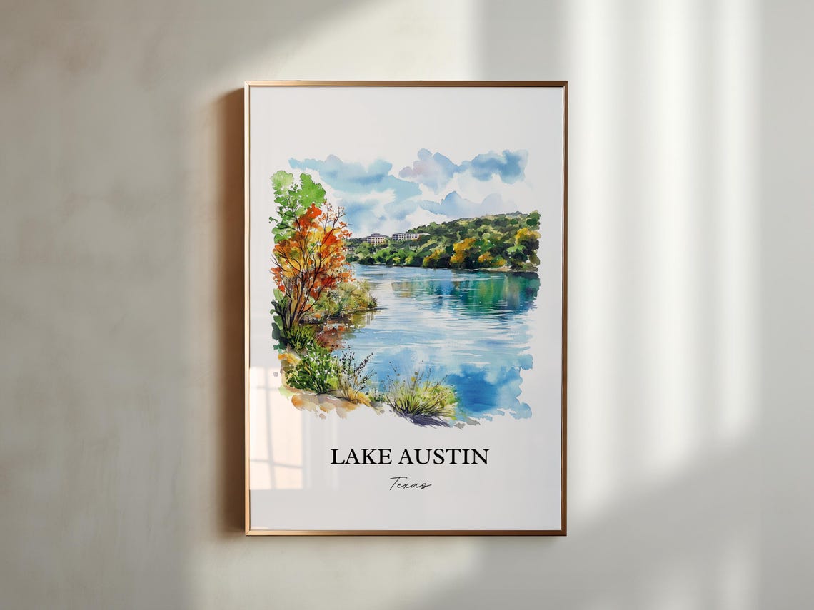 Lake Austin Texas River Autumn Colors Waterfront Watercolor Poster - Image 5
