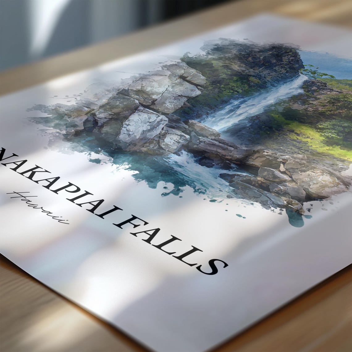 Hanakapiai Falls Hawaii Lush Jungle Cliffs Waterfall Watercolor Poster - Image 6