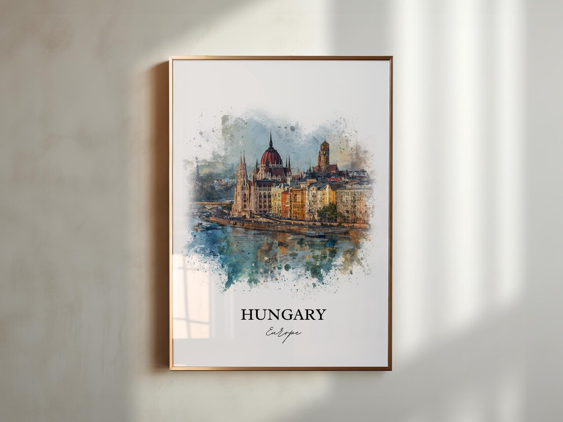 Hungary Budapest Parliament Danube Watercolor Europe Travel Poster - Image 5
