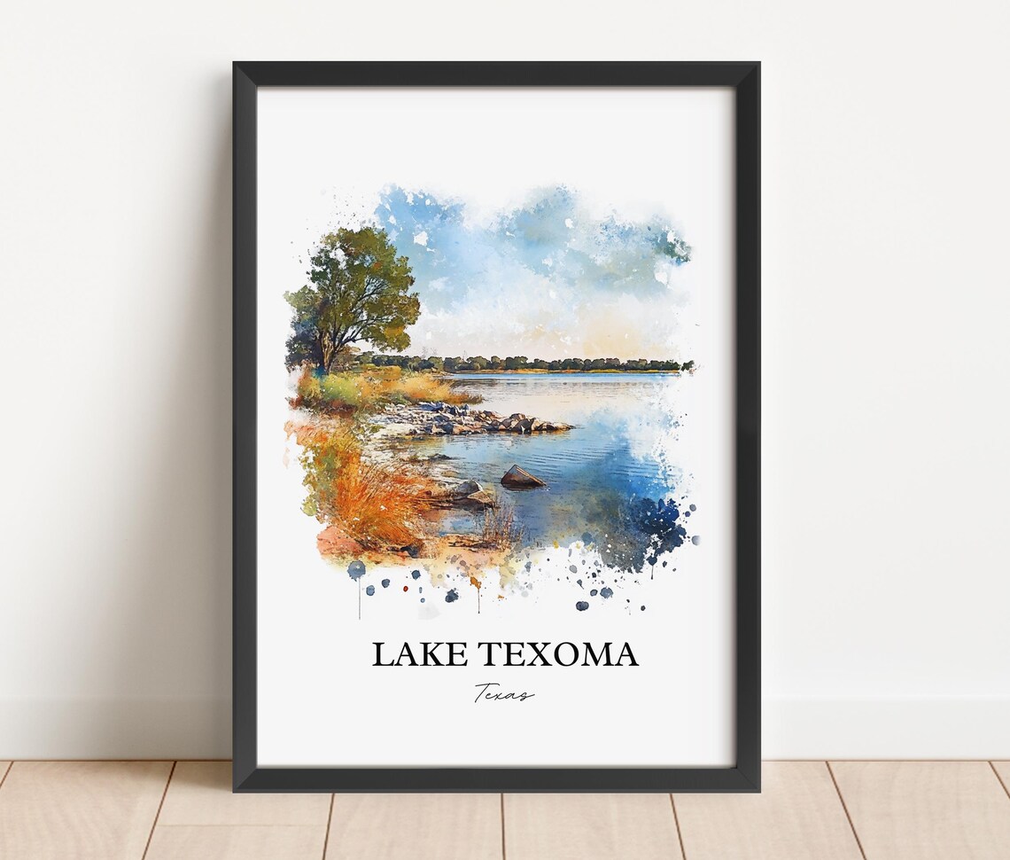 Lake Texoma Texas Rocky Point Watercolor Lake Landscape Poster - Image 4