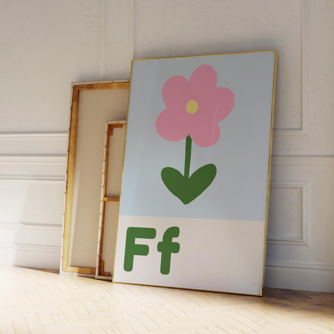 Cheerful Pink Flower Letter F Alphabet Bright Nursery Kids Wall Poster