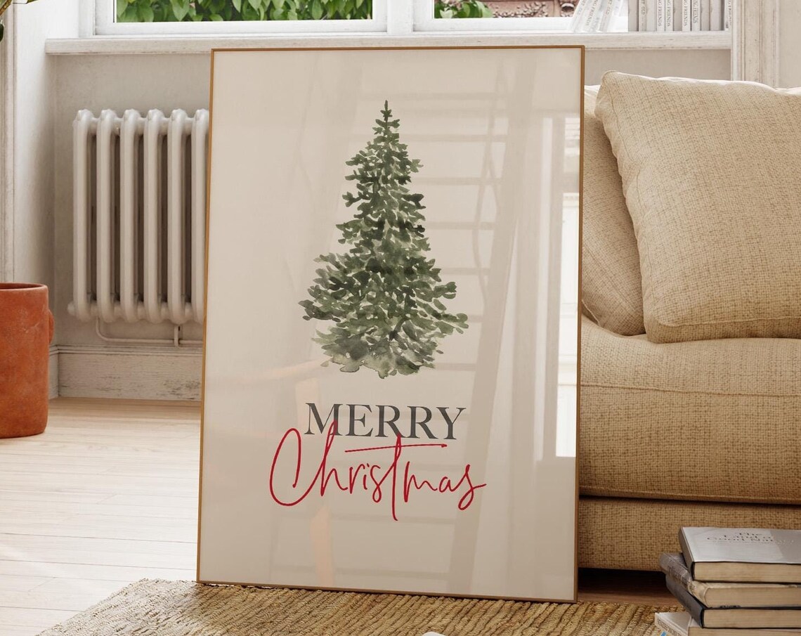 Merry Christmas Sign Holiday Christmas Tree Poster