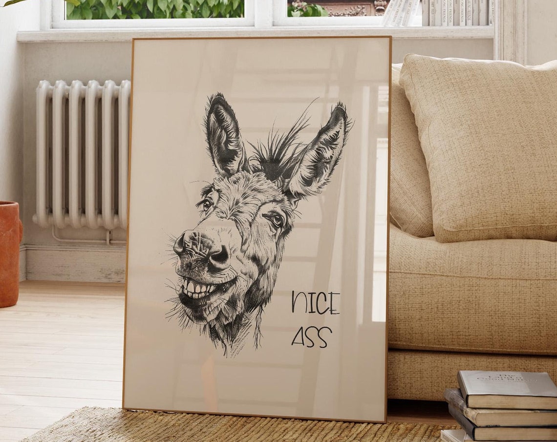 Smiling Donkey Nice Ass Funny Vintage Sketch Bathroom Humor Poster