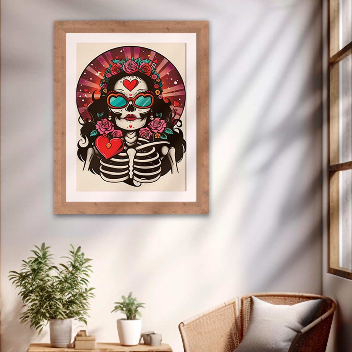 La Calavera Catrina Heart Sunglasses Roses Day of the Dead Skull Poster - Image 2