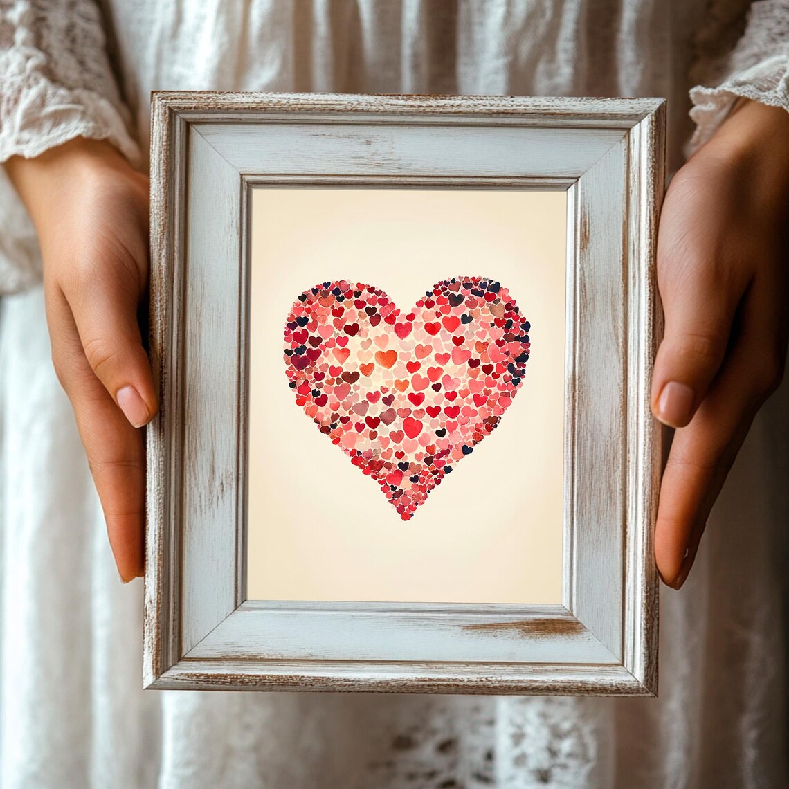 Watercolor Heart Made Of Tiny Colorful Hearts Valentines Day Print - Image 3