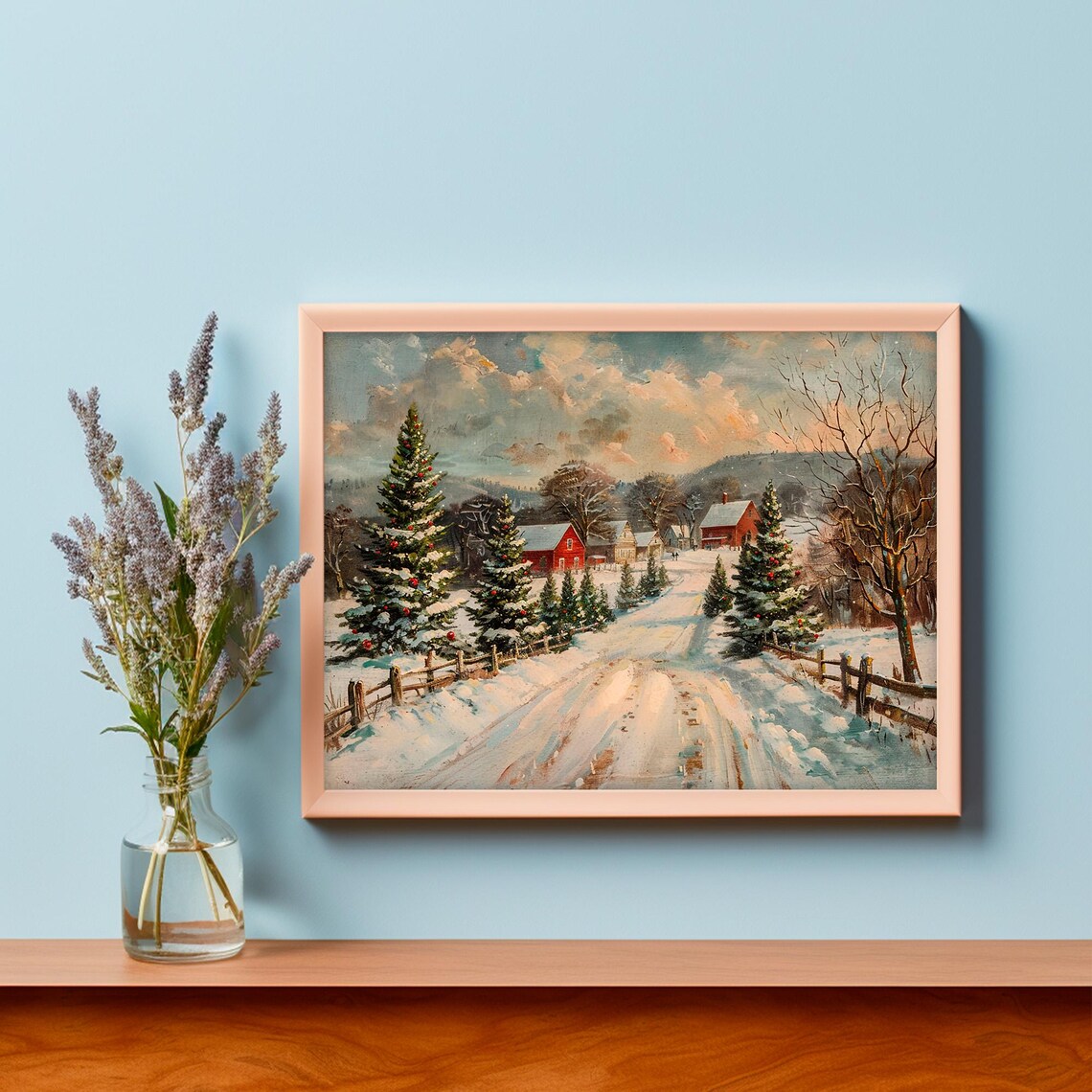 Snowy Christmas Village Vintage Christmas Art Print - Image 4