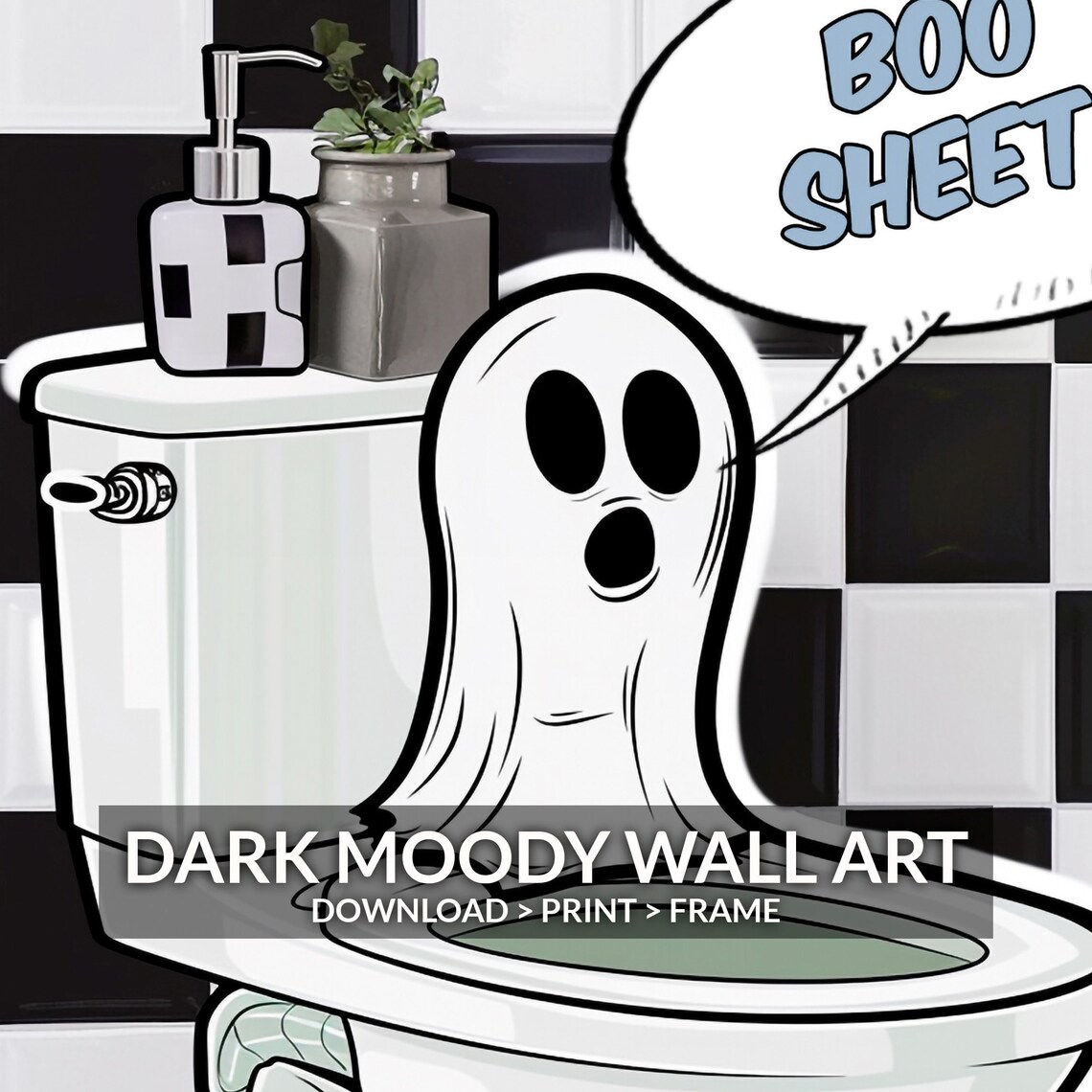 Funny Ghost Toilet Boo Sheet Cartoon Halloween Bathroom Humor Art Poster - Image 5