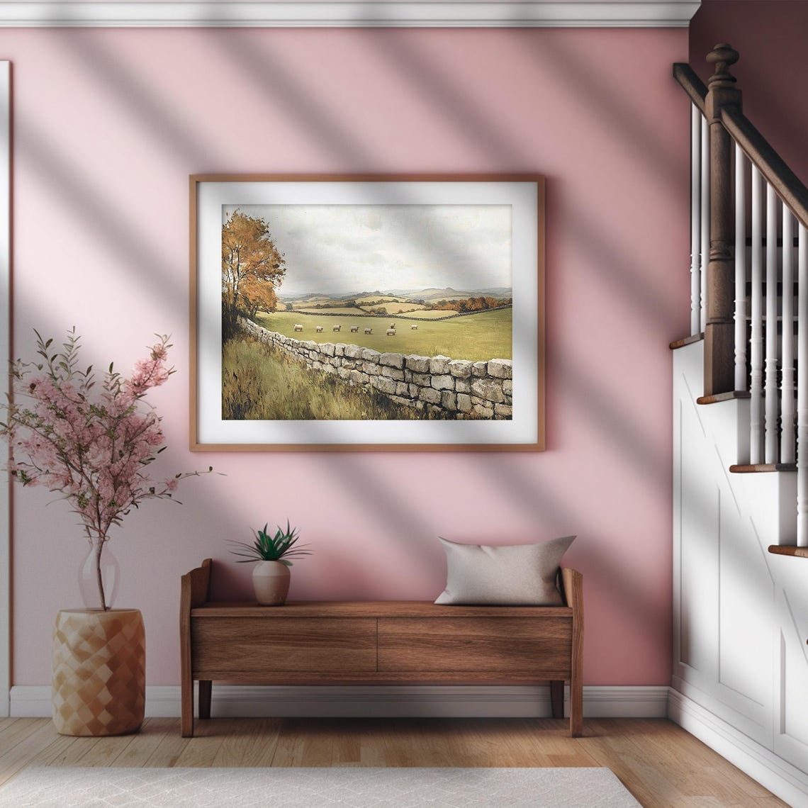 Irish Countryside Stone Wall Sheep Grazing Autumn Field Poster - Image 2