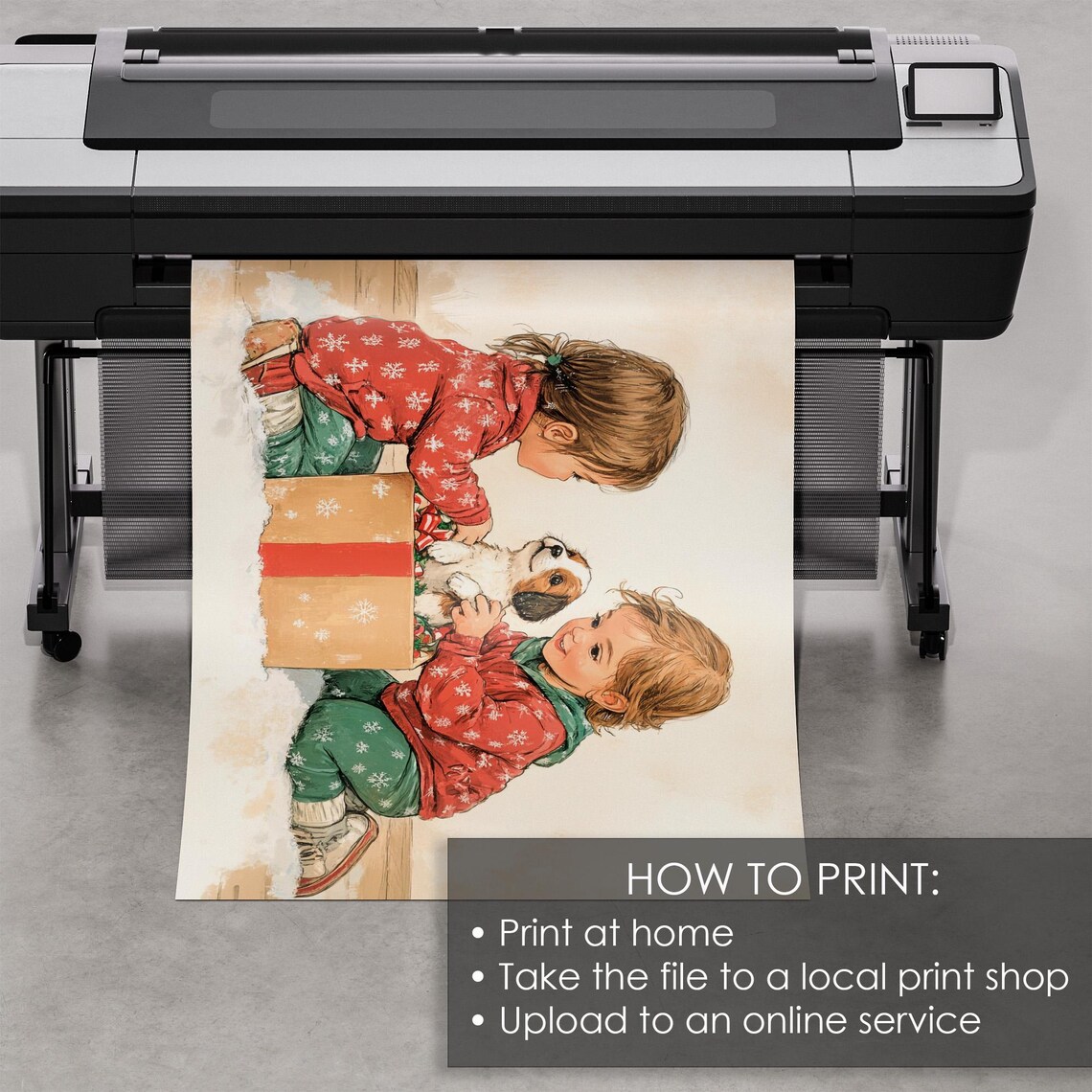 Christmas Morning Children with Puppy in Gift Box Vintage Poster - Image 5