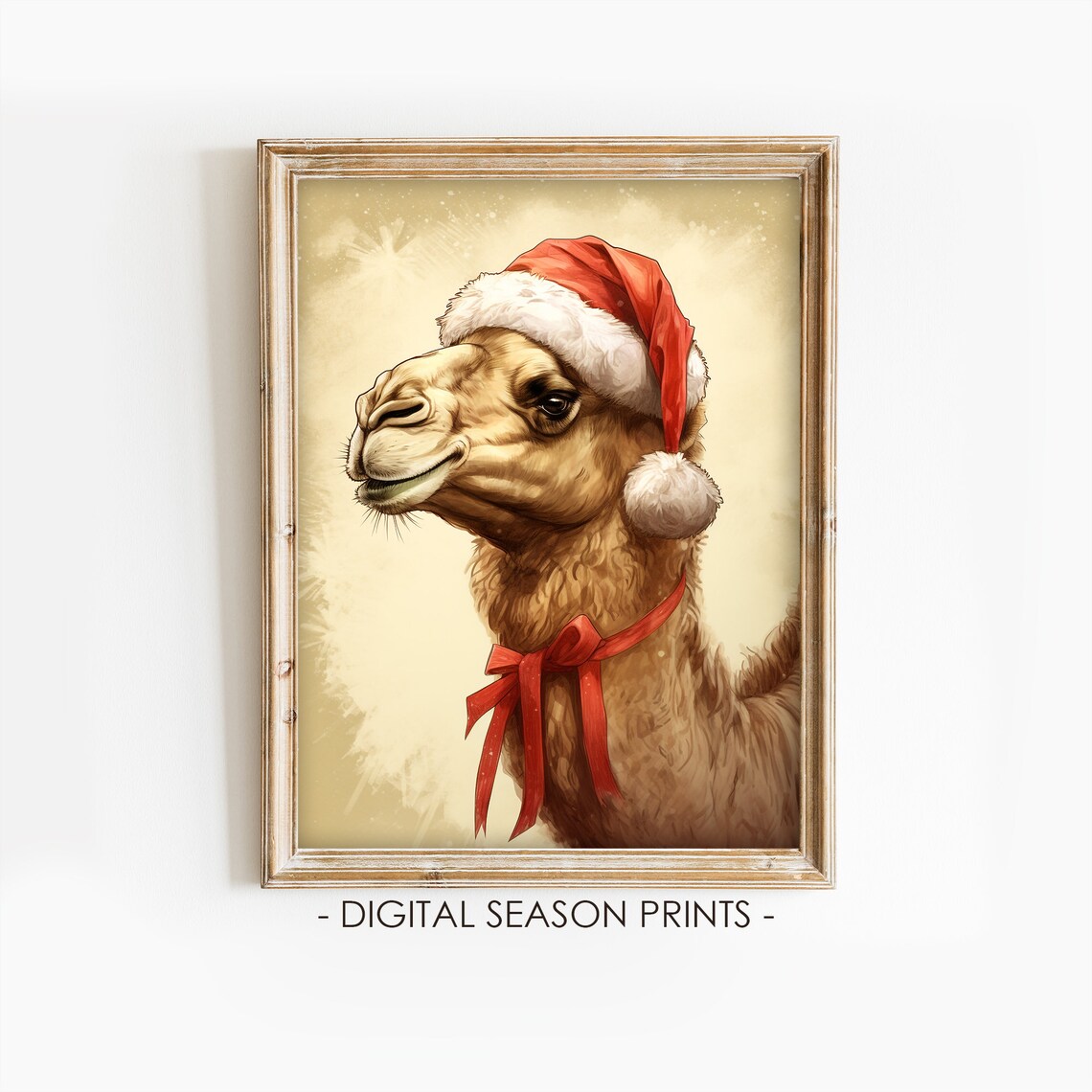 Smiling Camel Wearing Santa Hat Christmas Animal Portrait Poster