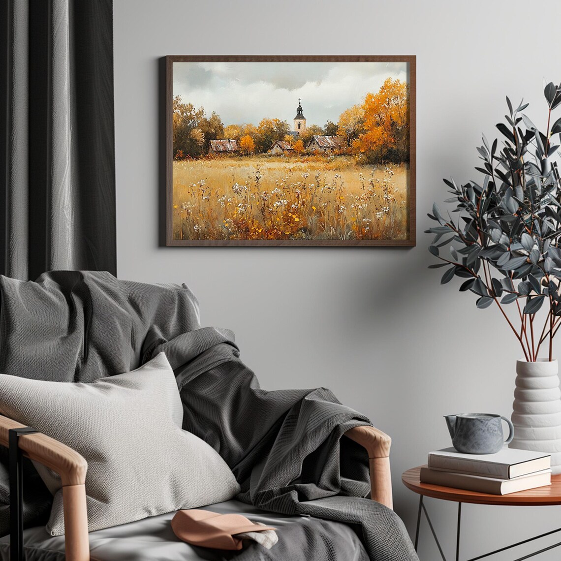 Old Village Church Steeple Among Autumn Trees Wildflower Meadow Poster - Image 4