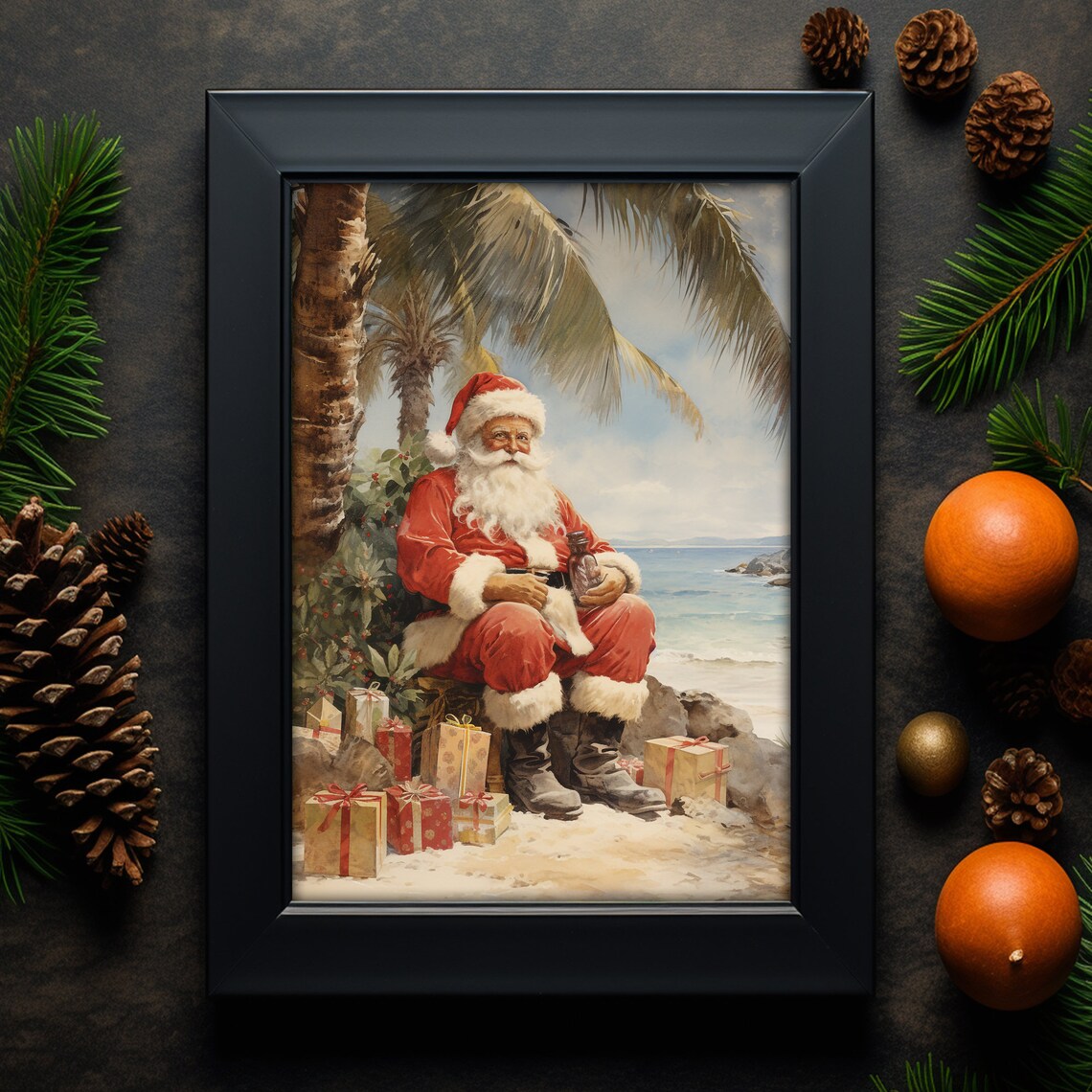 Santa Claus Beach Relaxing Gifts Tropical Christmas Vacation Art Print - Image 3