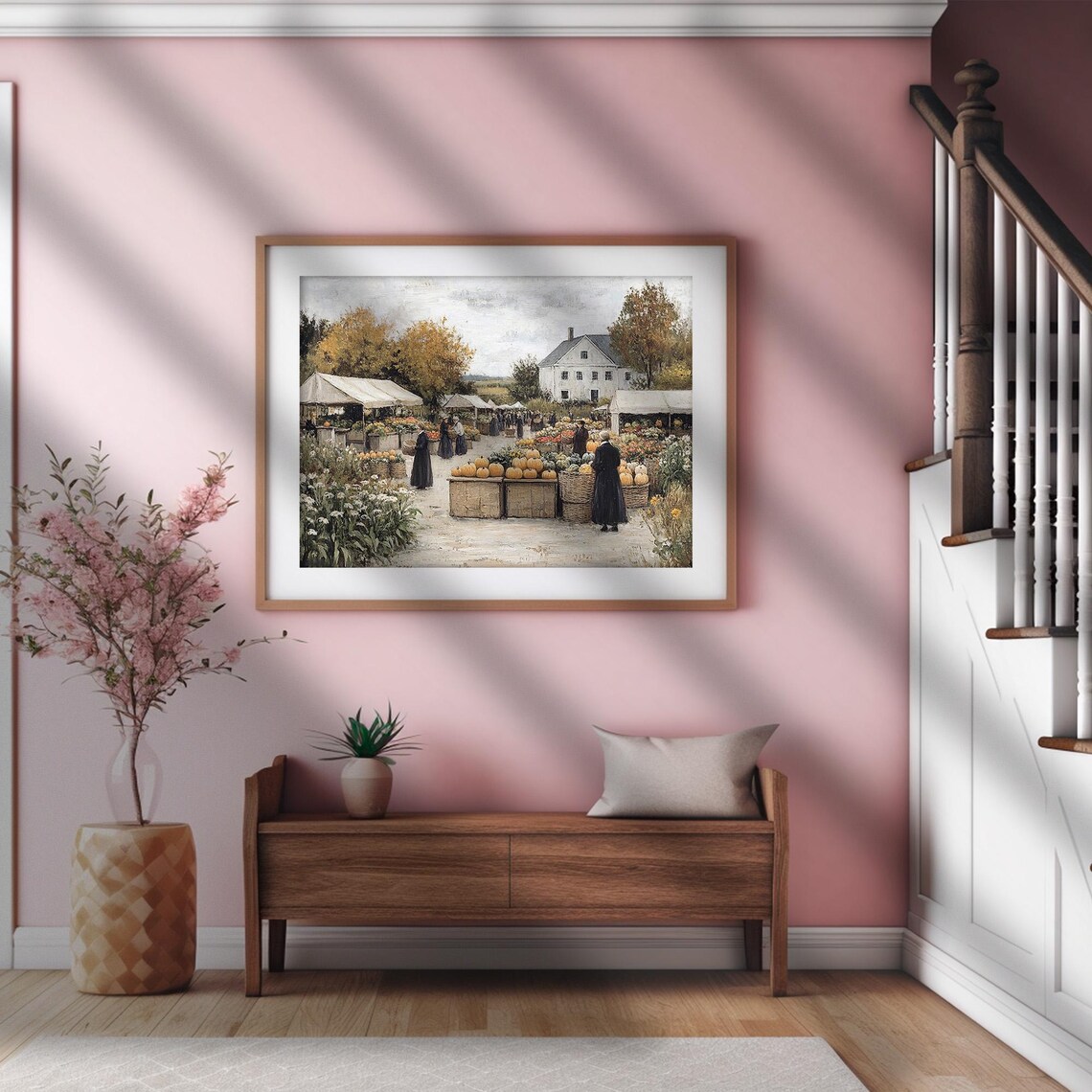 Vintage Country Pumpkin Market Fair White Farmhouse Autumn Harvest Poster - Image 2