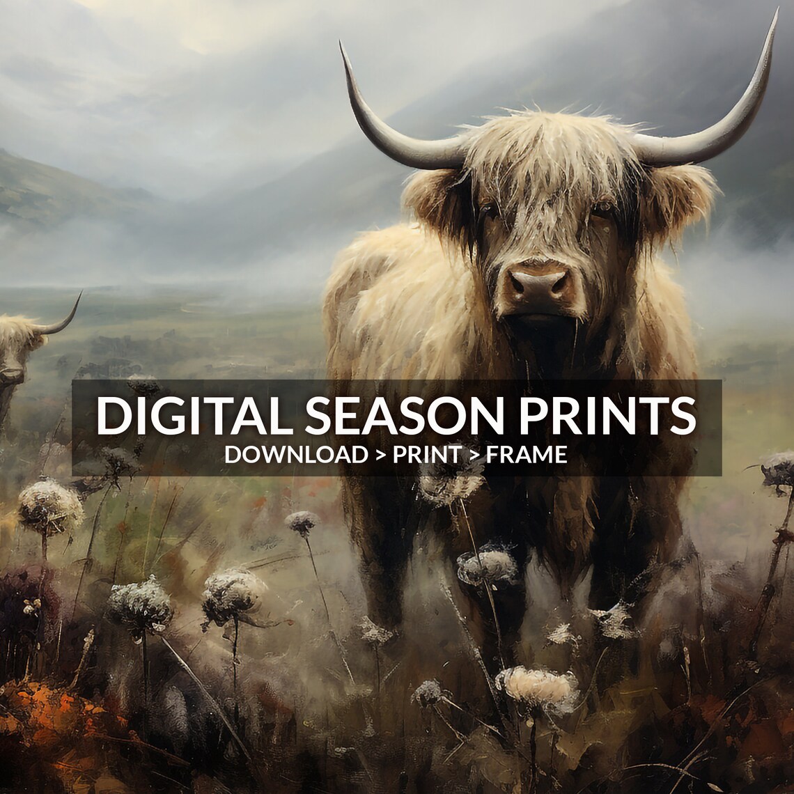 Highland Cows in Misty Meadow Vintage Scottish Landscape Poster - Image 6