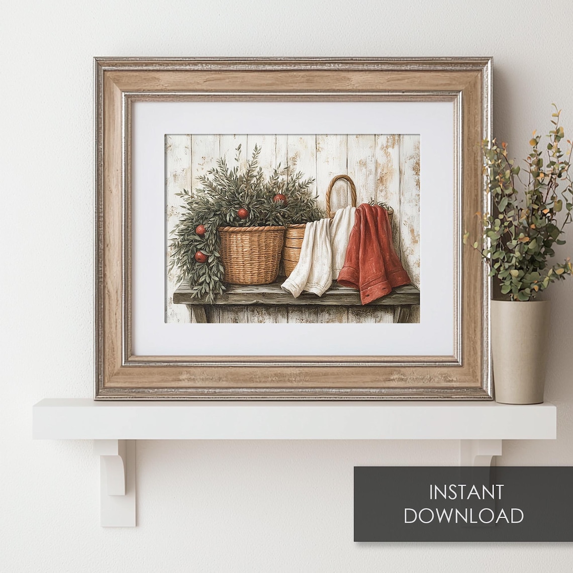 Vintage Laundry Baskets Christmas Art Print - Image 6