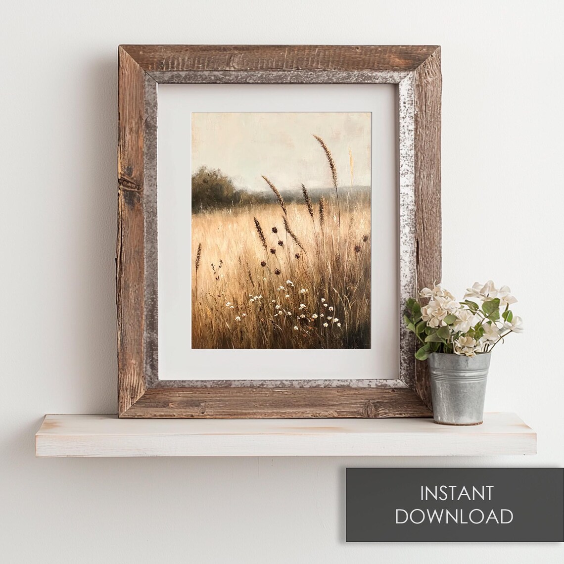 Tall Golden Grass Seed Heads Misty Field Minimalist Autumn Poster - Image 6