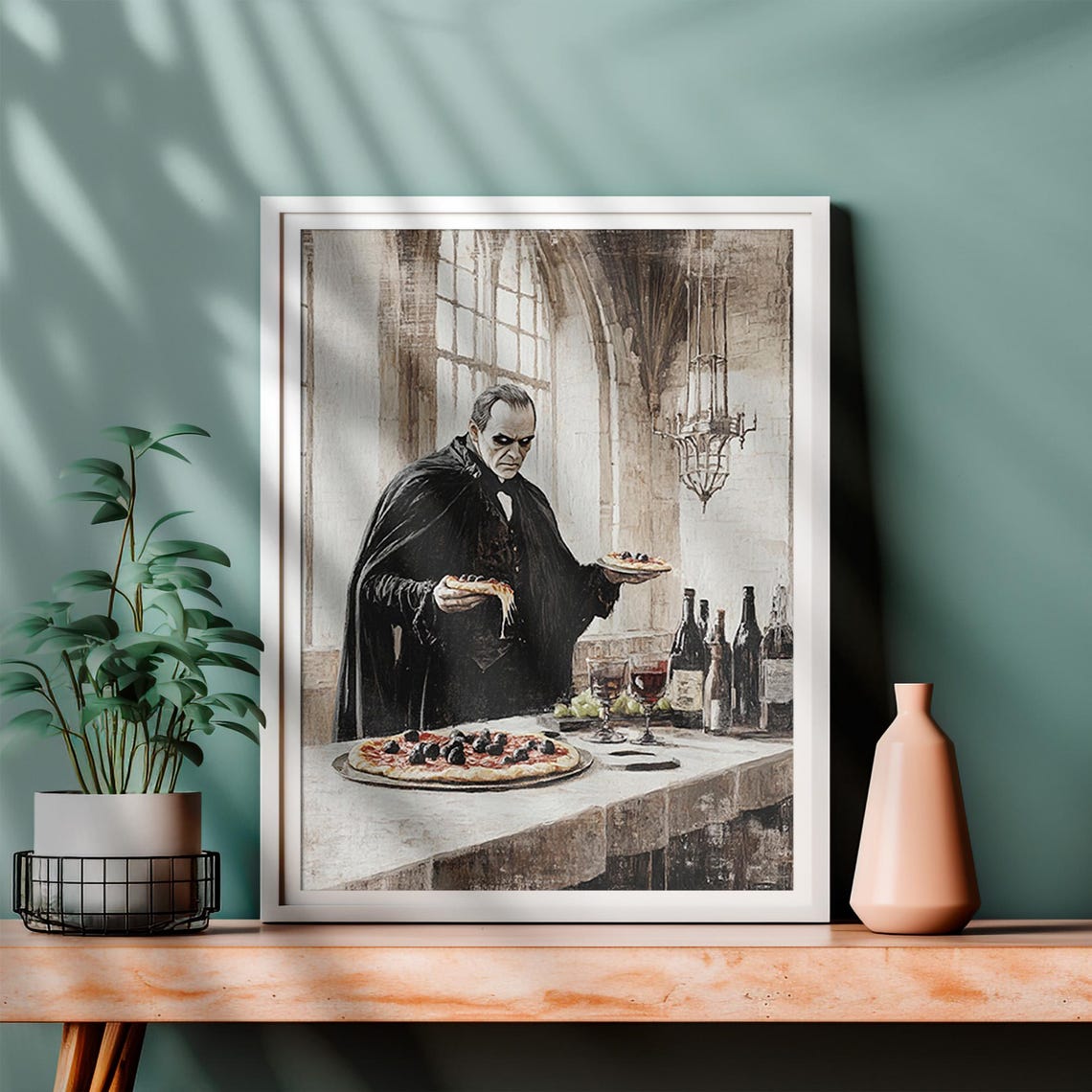 Dracula Vampire Pizza Gothic Hall Vintage Halloween Funny Art Poster - Image 4