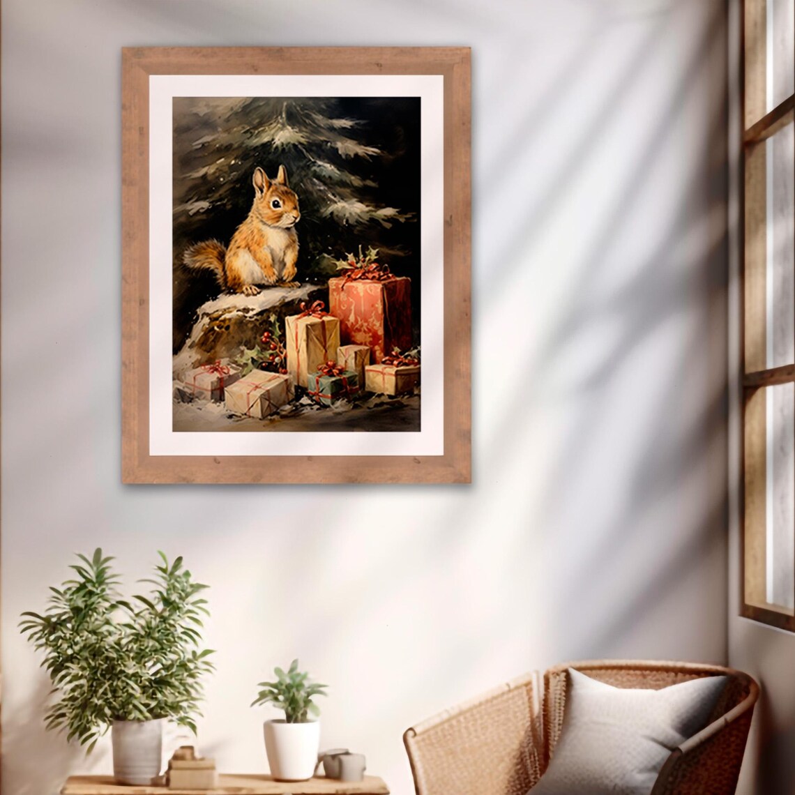 Squirrel Christmas Gifts Snowy Pine Tree Vintage Holiday Animal Poster - Image 4