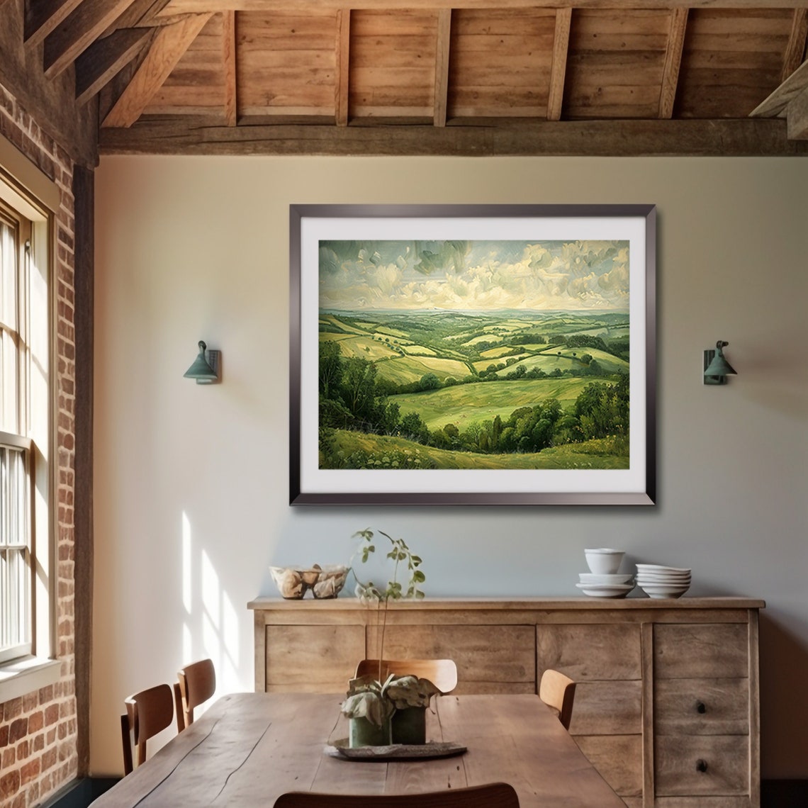Green Rolling Hills Patchwork Countryside Summer Landscape Poster - Image 3